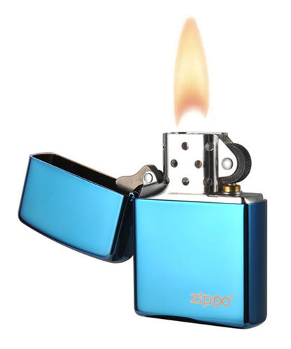 Zippo Sapphire w/ Logo Lighter, High Polish, Iridescent Blue, Windproof #20446ZL