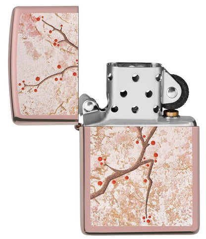 Zippo Japanese Cherry Blossom High Polish Rose Gold Windproof Lighter #49486