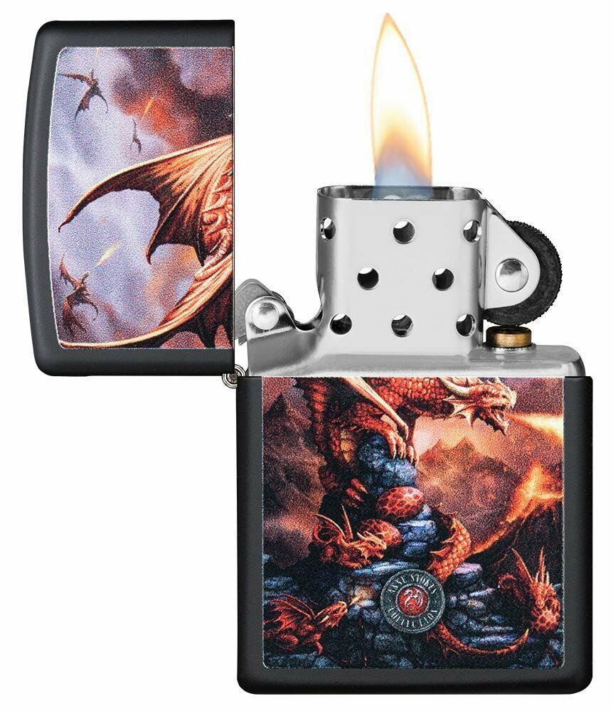 Zippo Anne Stokes Fire Breathing Dragon Black Matte Genuine Lighter #49097