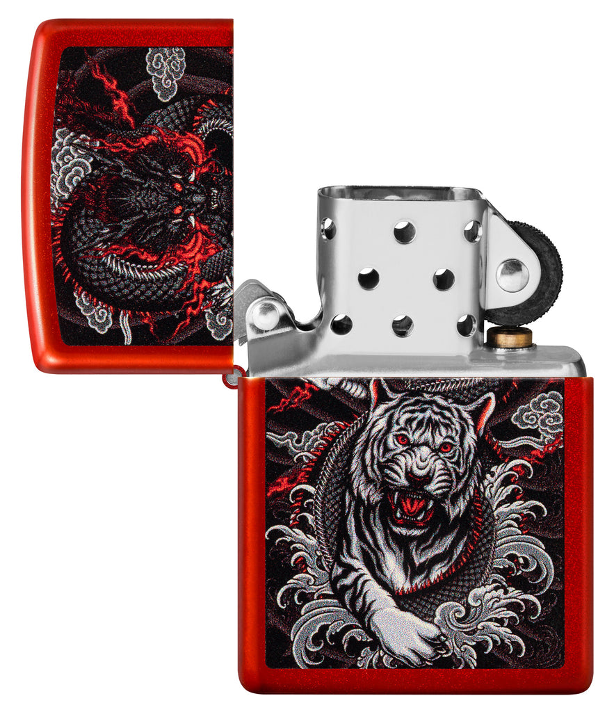 Zippo Dragon Tiger Design, Metallic Red Lighter #48933