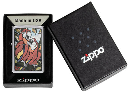 Zippo Parrot Pals Stained Glass Design, High Polish Chrome Lighter #46142