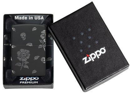 Zippo Flower Skulls 360 Design, Black Matte Lighter #48931