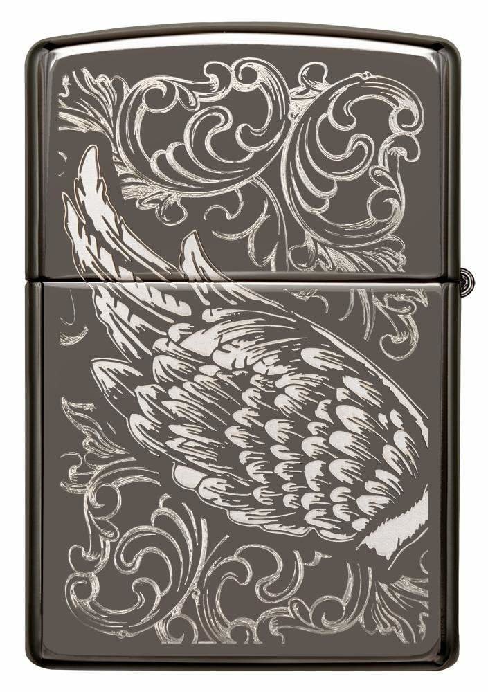 Zippo Flame and Wing Filigree, Laser Engraved Design, Windproof Lighter #29881