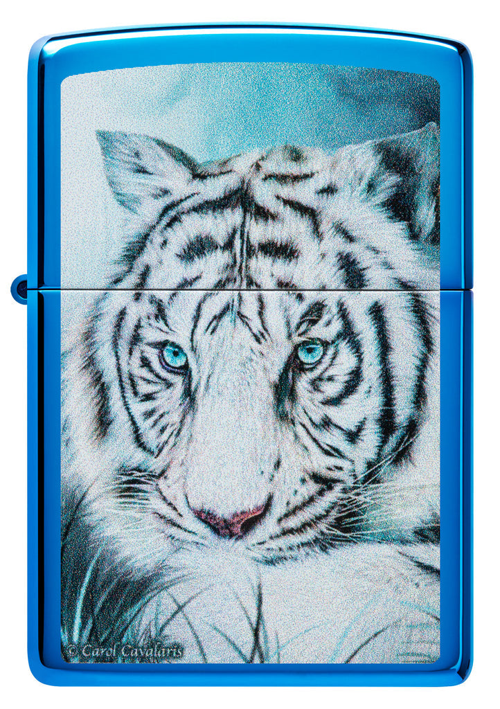 Zippo Carol Cavalaris White Tiger, High Polish Blue Lighter #48951