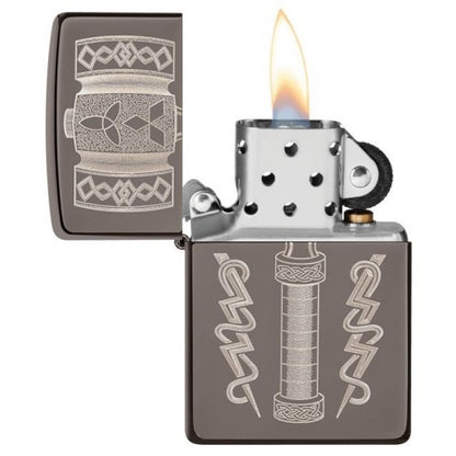 Zippo Thor's Hammer Design, Black Ice Finish, Windproof Lighter #49404