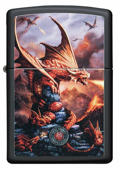 Zippo Anne Stokes Fire Breathing Dragon Black Matte Genuine Lighter #49097