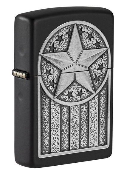 Zippo American Star Emblem, Black Matte Windproof Lighter #49639