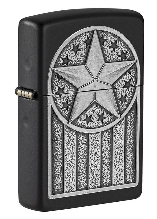 Zippo American Star Emblem, Black Matte Windproof Lighter #49639