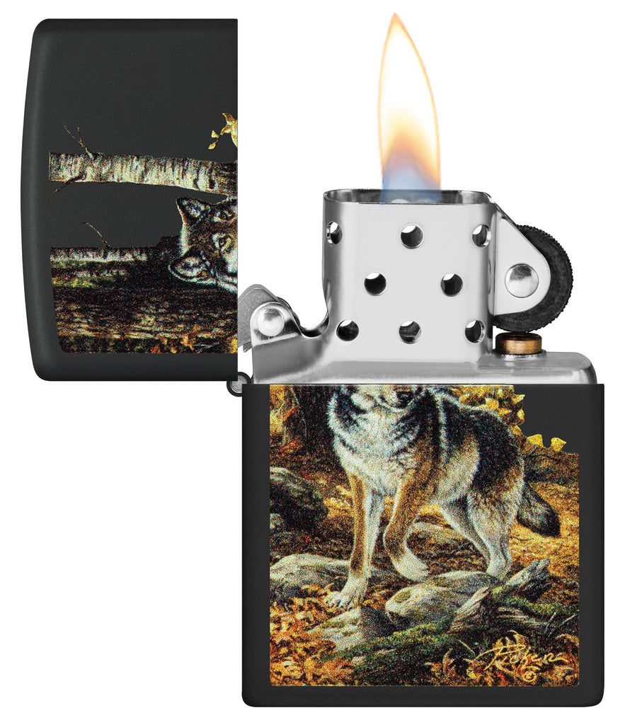 Zippo Linda Picken Wolf in Fall Woods, Black Matte Lighter #48970