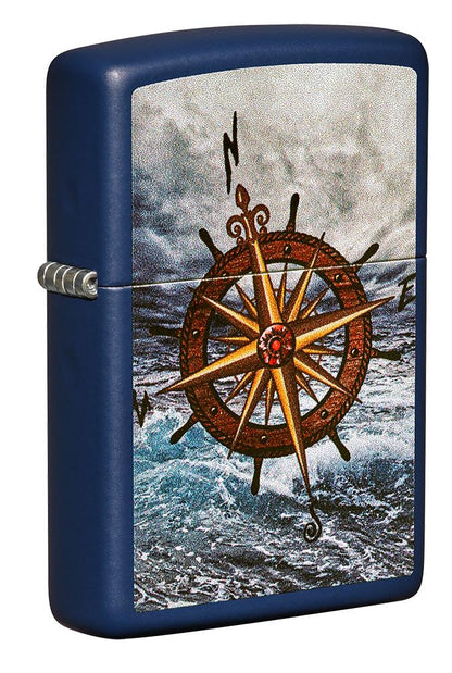 Zippo Compass Design, Navy Matte Finish, Windproof Lighter #49408