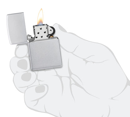 Zippo Satin Chrome Lighter & Black Clip-On Leather Pouch Gift Box Set