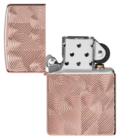 Zippo Hearts Design, High Polish Rose Gold Armor Lighter #48919