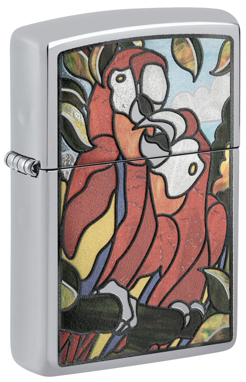 Zippo Parrot Pals Stained Glass Design, High Polish Chrome Lighter #46142