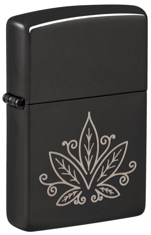 Zippo Cannabis Zentangle Design, High Polish Black Lighter #48926