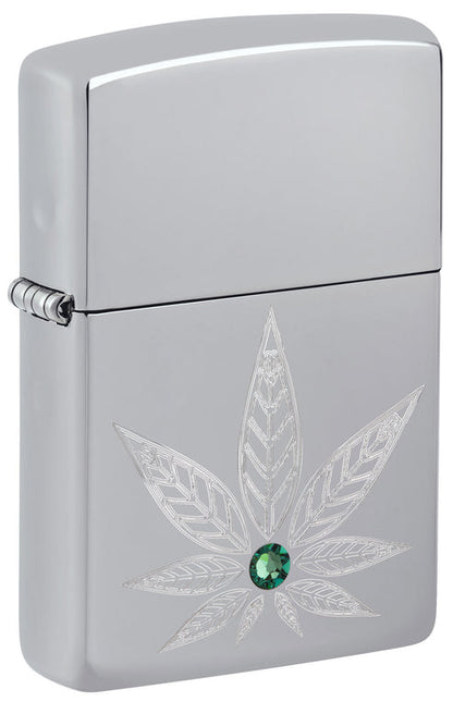 Zippo Cannabis Crystal Design, High Polish Chrome Lighter #46126