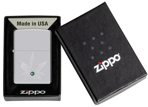 Zippo Cannabis Crystal Design, High Polish Chrome Lighter #46126