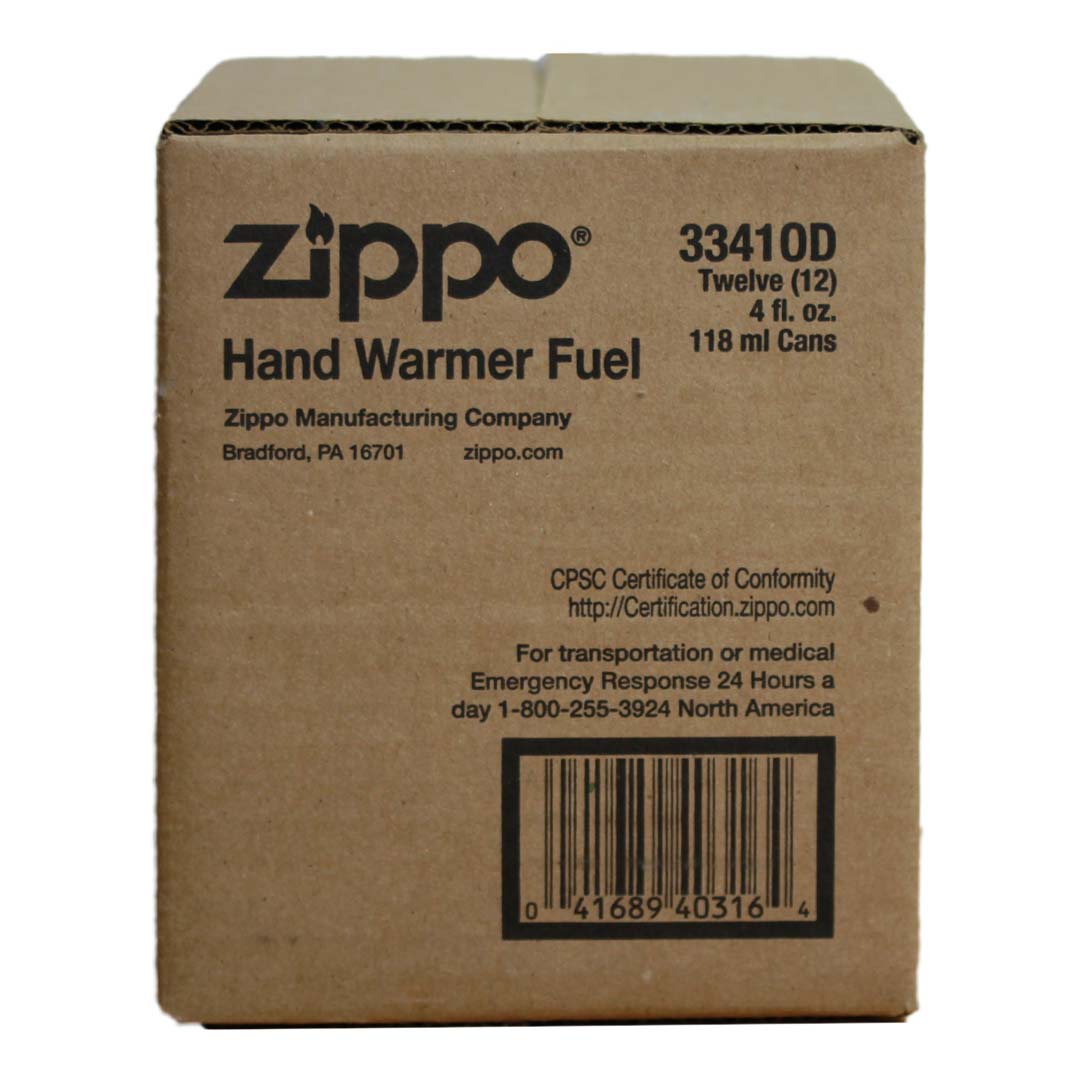 Zippo Refillable Hand Warmer Fuel, 4 fl. oz. 118 ml Cans, Box of 12 #3341OD