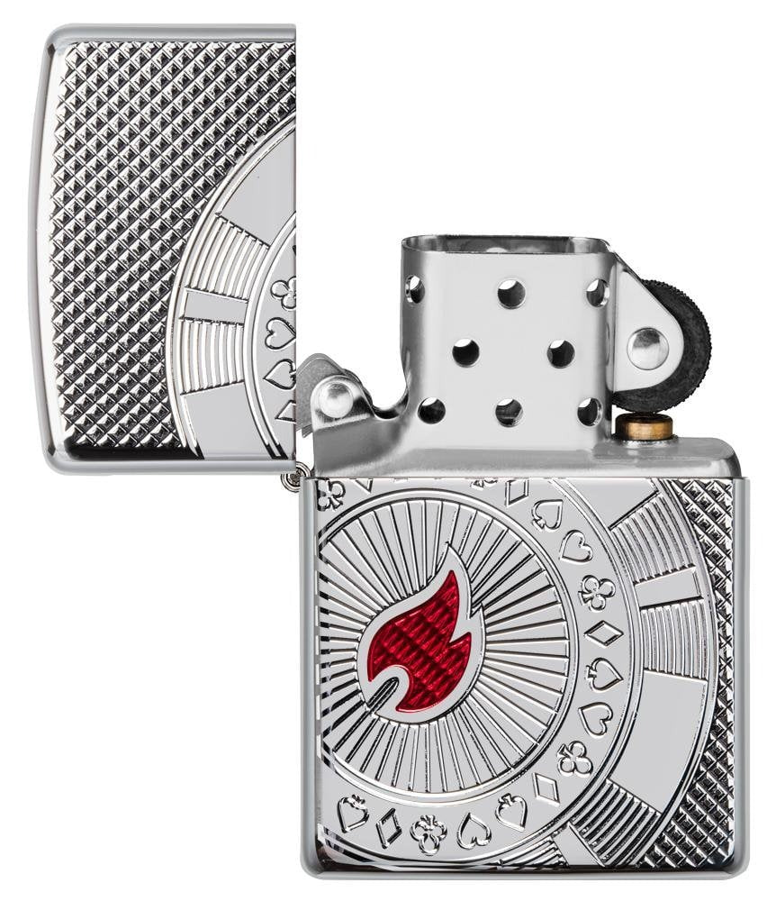 Zippo Poker Chip Design, High Polish Chrome Finish Armor Lighter #49058