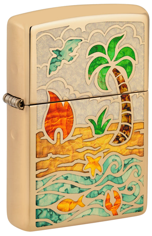 Zippo Beach Day Design, High Polish Brass Lighter #46140