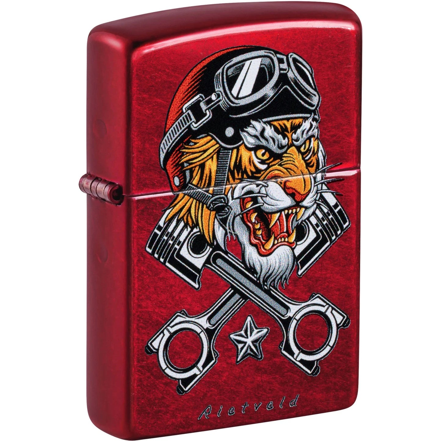 Zippo Rietveld Biker Tiger Candy Apple Red Lighter #46934