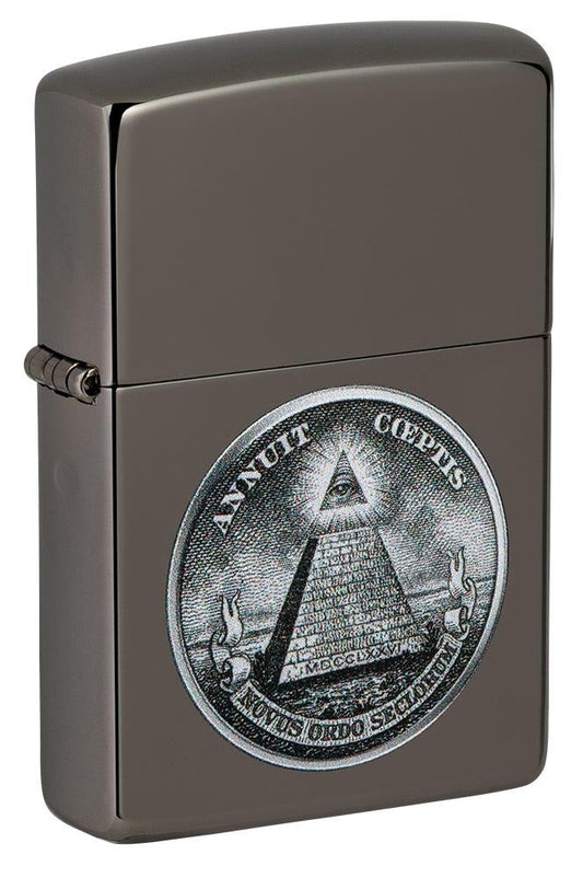 Zippo American Dollar Design, Black Ice Finish Lighter #49395