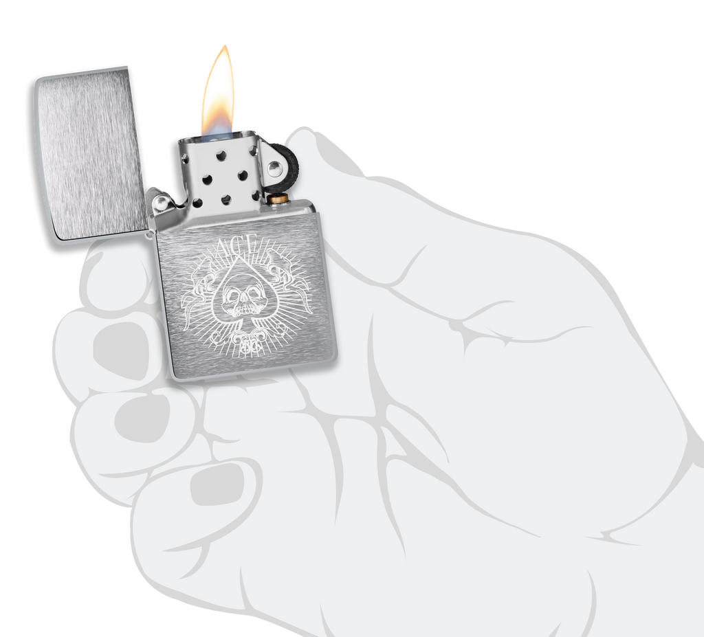 Zippo Spade Skull Design, Brushed Chrome Lighter #48500