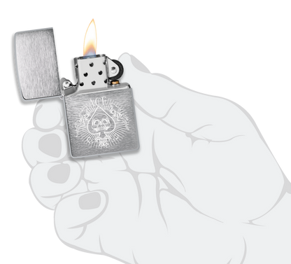 Zippo Spade Skull Design, Brushed Chrome Lighter #48500