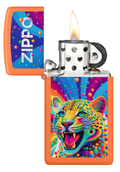 Zippo Leopard Zippo Logo Design, Slim Orange Matte Lighter #46018