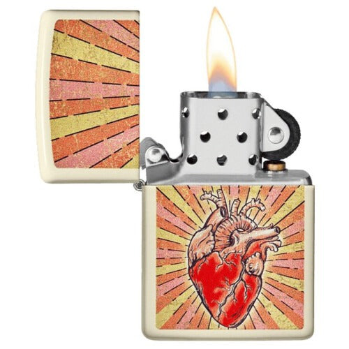 Zippo Heart Design, Cream Matte Finish, Windproof Lighter #49397