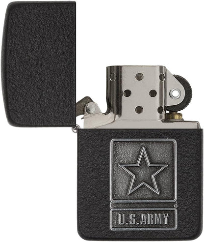 Zippo US Army Pewter Emblem, Black Crackle Finish Lighter #28583