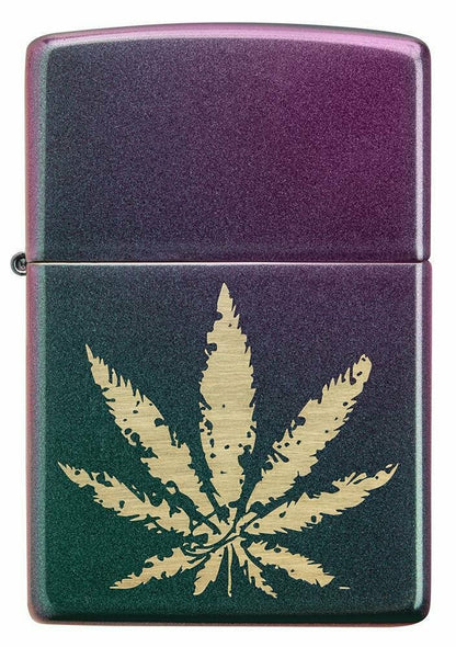 Zippo Iridescent Cannabis Lighter & Leather Belt Pouch Gift Box Set