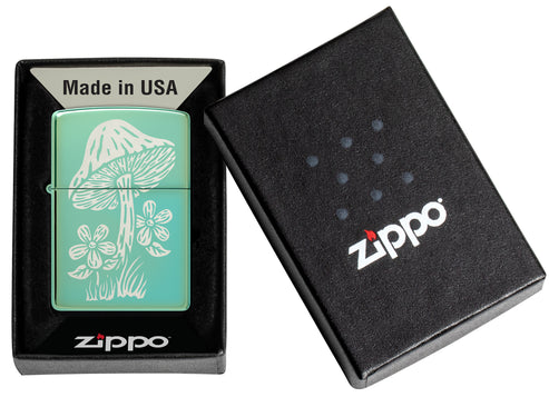 Zippo Mushroom Design, High Polish Green Lighter #46178