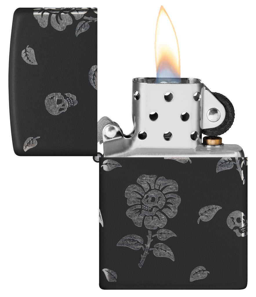 Zippo Flower Skulls 360 Design, Black Matte Lighter #48931