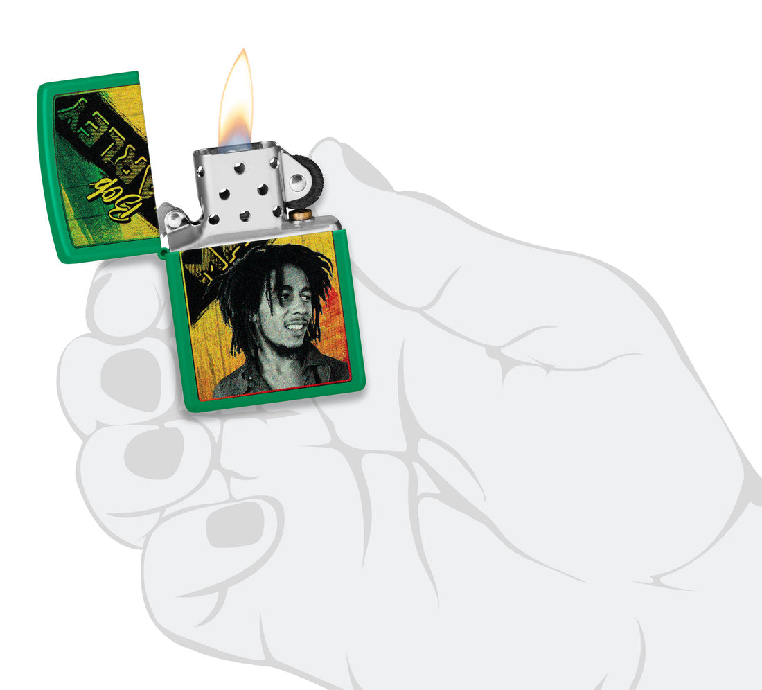 Zippo Bob Marley King of Reggae, Grass Green Matte Lighter #46152