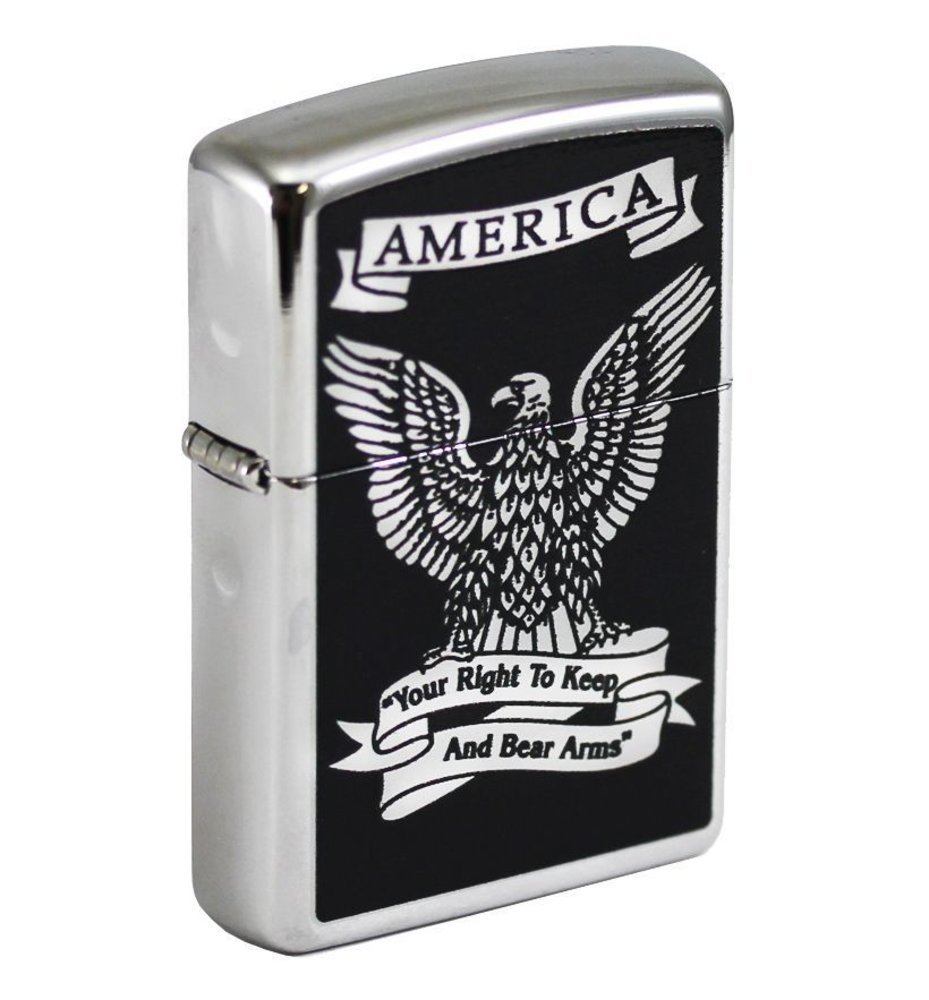 Zippo 28290, Eagle Lighter, Right to Bear Arms, High Polish Chrome #28290