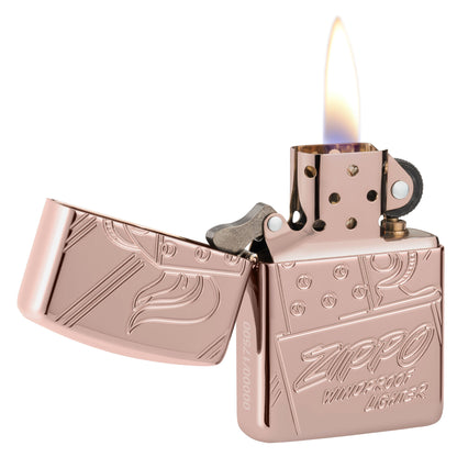 Zippo Script Logo Collectible, High Polish Rose Gold Armor Lighter #48768