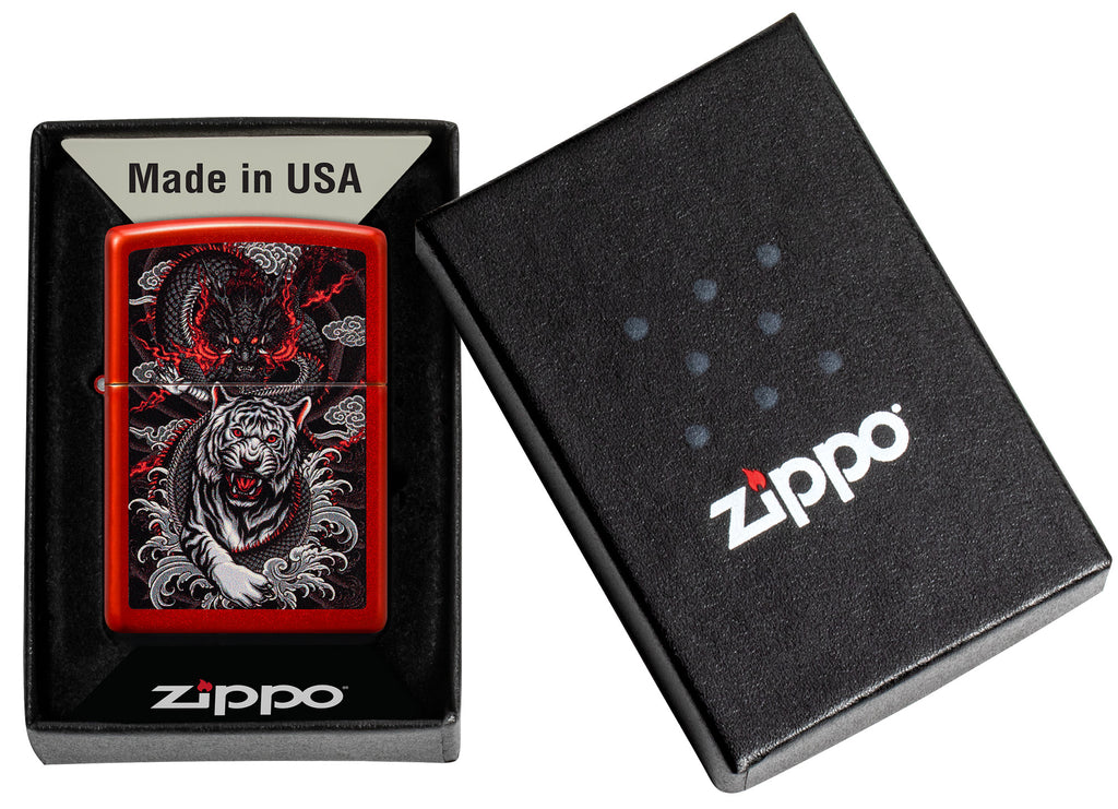 Zippo Dragon Tiger Design, Metallic Red Lighter #48933