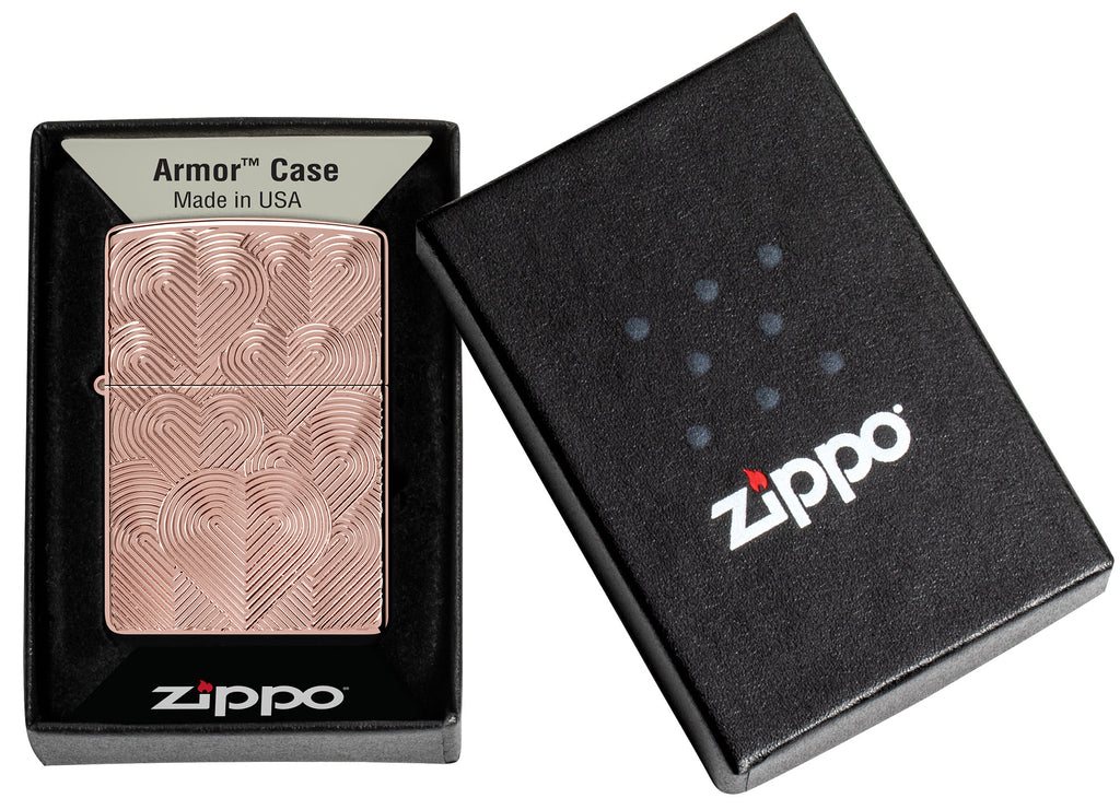 Zippo Hearts Design, High Polish Rose Gold Armor Lighter #48919