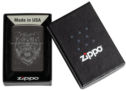 Zippo Lindsay Kivi The Big Cat Tiger, High Polish Black Lighter #48935