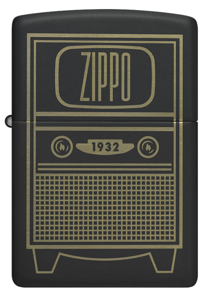 Zippo Vintage TV Design, Black Matte Laser Engraved Lighter #48619