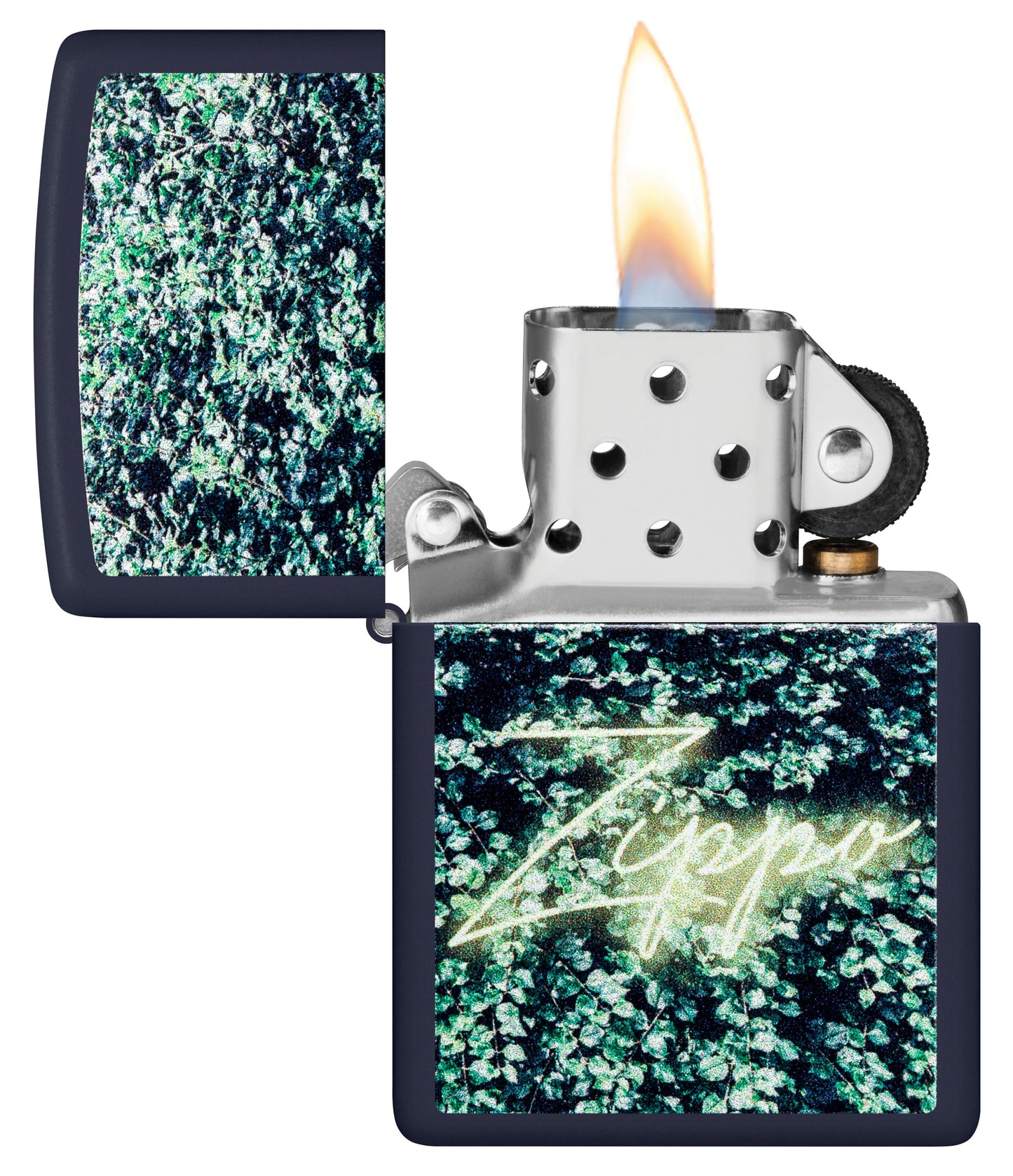 Zippo Neon Sign Greenery Wall, Navy Matte Lighter #48721