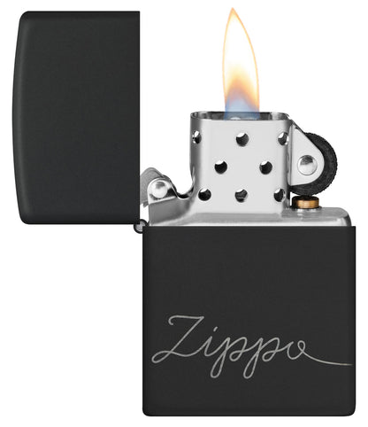 Zippo Windproof Script Laser Engraved 360 Design, Black Matte #48979