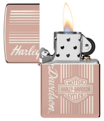 Zippo Harley Davidson Laser Engraved, High Polish Rose Gold Lighter #48992