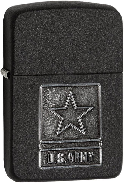 Zippo US Army Pewter Emblem, Black Crackle Finish Lighter #28583