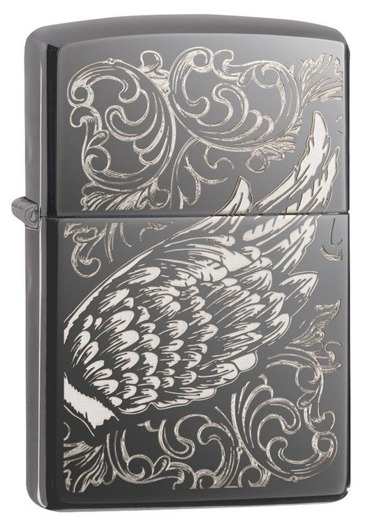 Zippo Flame and Wing Filigree, Laser Engraved Design, Windproof Lighter #29881