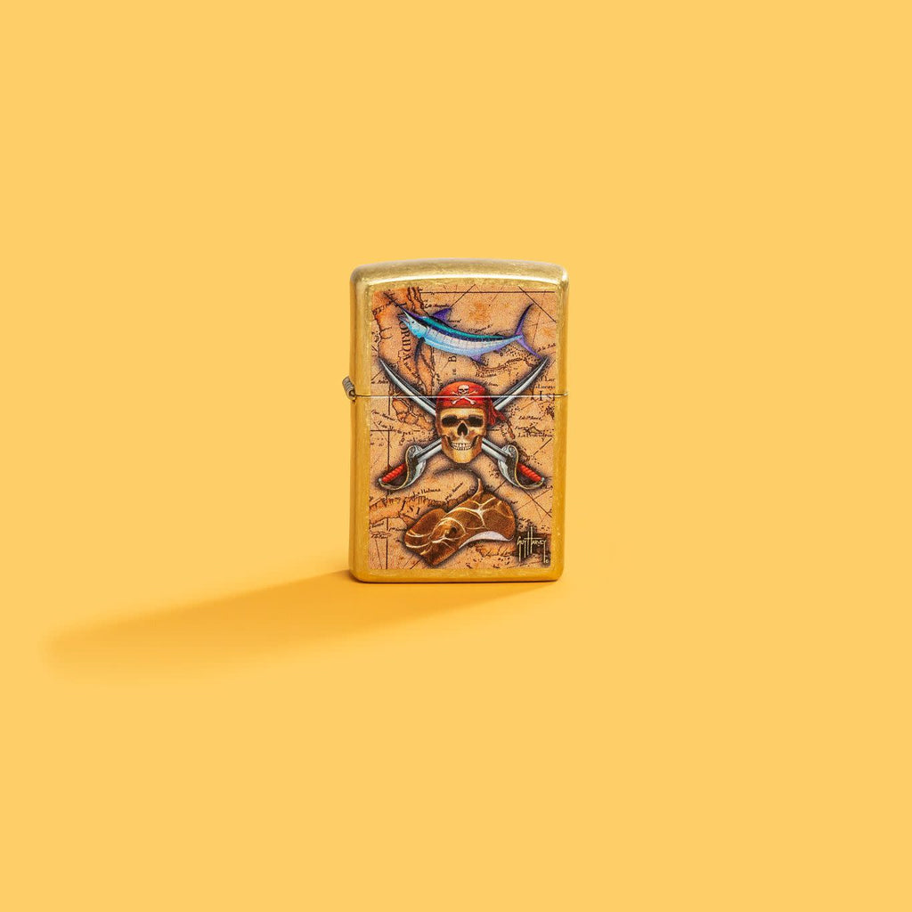 Zippo Guy Harvey Pirate Crossbones Design, Street Brass Lighter #48966