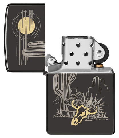 Zippo Western Laser Engraved Design, High Polish Black Lighter #48968