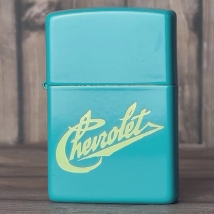 Zippo Chevrolet Flat Turquoise Design, Laser Engrave Lighter #48399