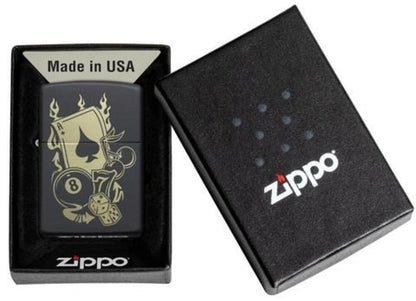 Zippo Gambling Casino Billiards Design, Black Matte Windproof Lighter #49257