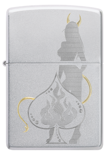 Zippo Casino and Woman Two-Tone Design, Satin Chrome Lighter #48658